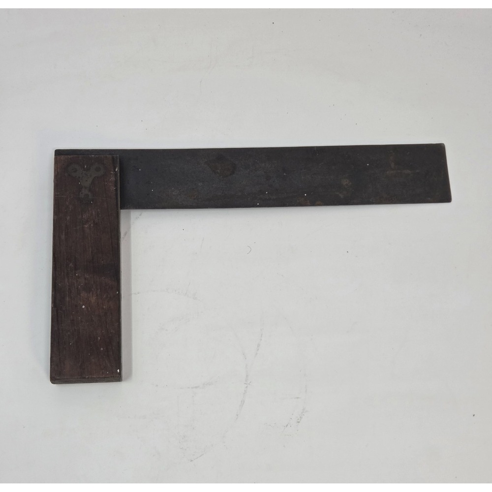 Antique Carpenter Try Square‎ Wood Brass Stock 10" Blade Woodworking Tool